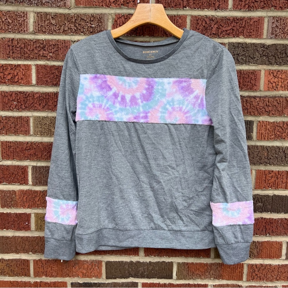 BCBG Girls Gray and Pink Tie Dye Long Sleeve Top - Picture 2 of 3